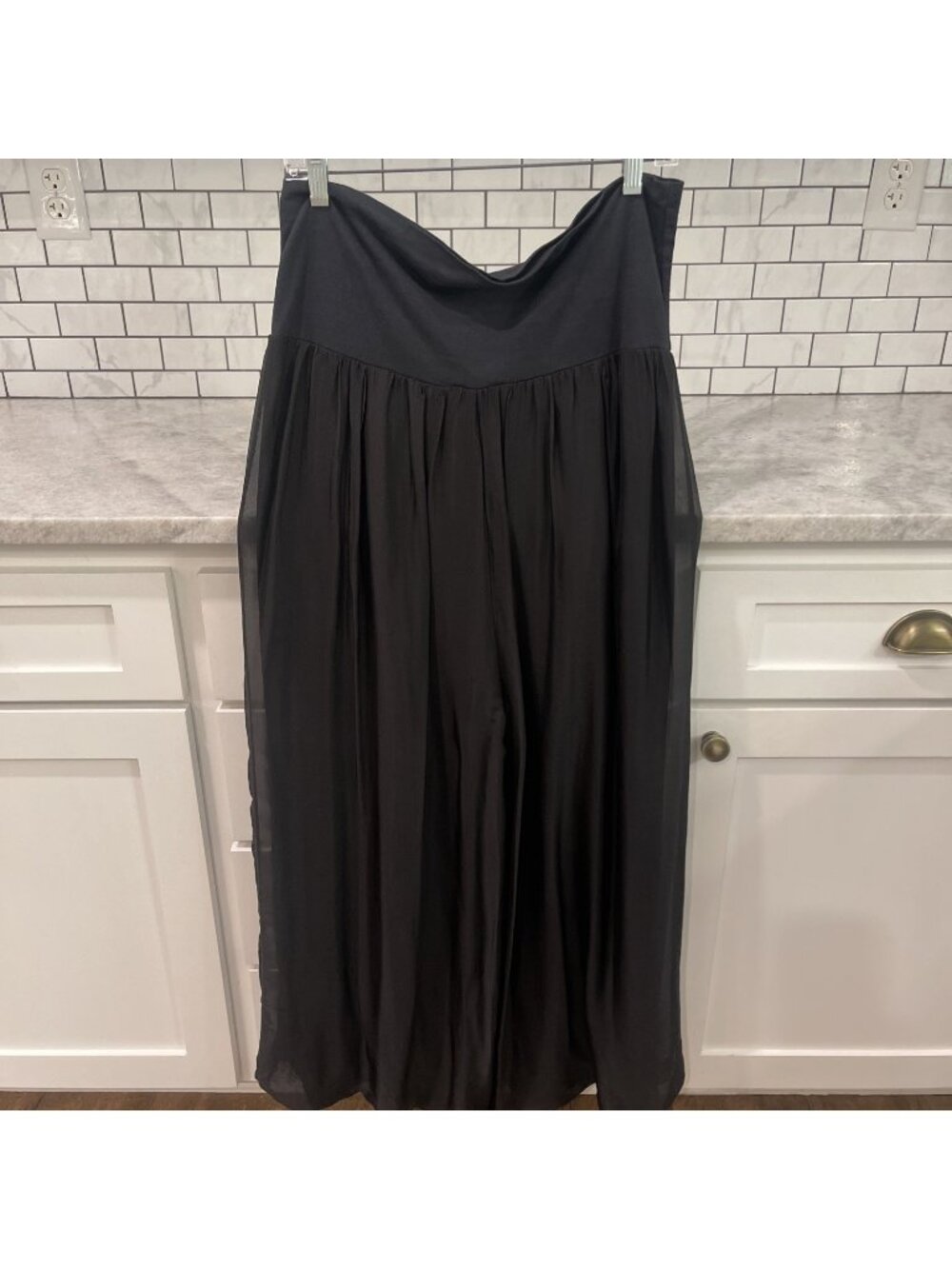 M Made in Italy Pants Wide Leg Harem Womens XL Black Sheer Overlay Party Boho